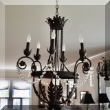D01. Meyda “Antonia” wrought iron and crystal six-light chandelier.